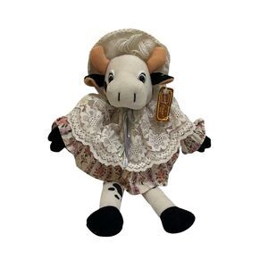 America Wego Miss Cow w Dress and Hat Plush 13" Stuffed Animal Toy VTG